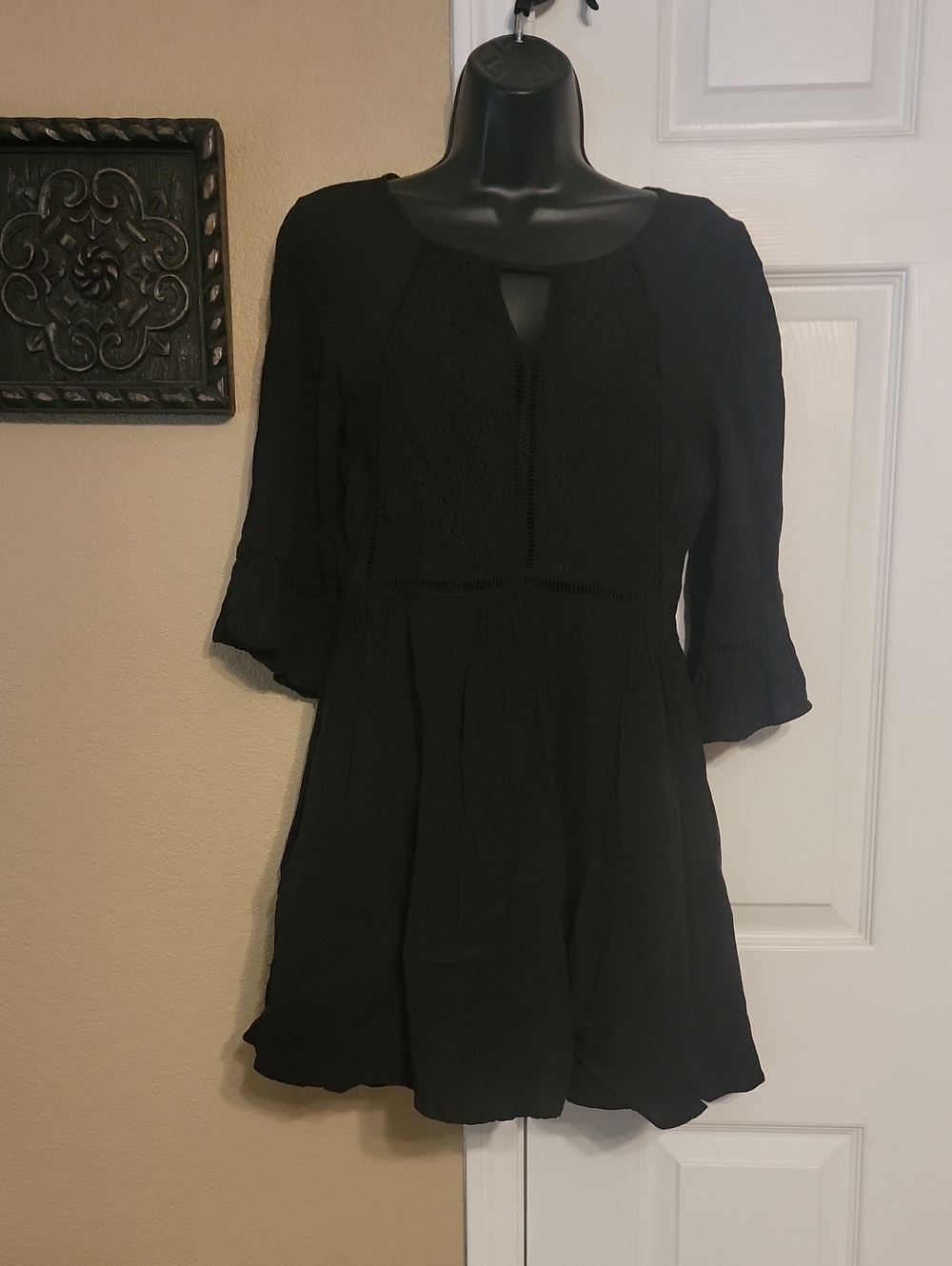 Black Women's Boho Crochet Detail Dress